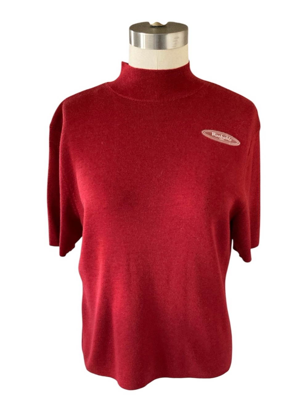 Pendleton Dark Red 100% Merino Wool Mock Neck Short Sleeve Sweater